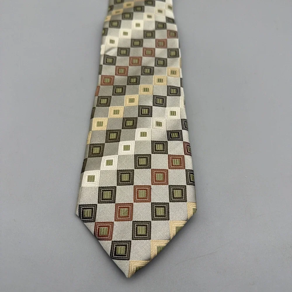 Peacock Necktie Handmade Pure Silk Beige Brown Geometric Pattern Tie 58
